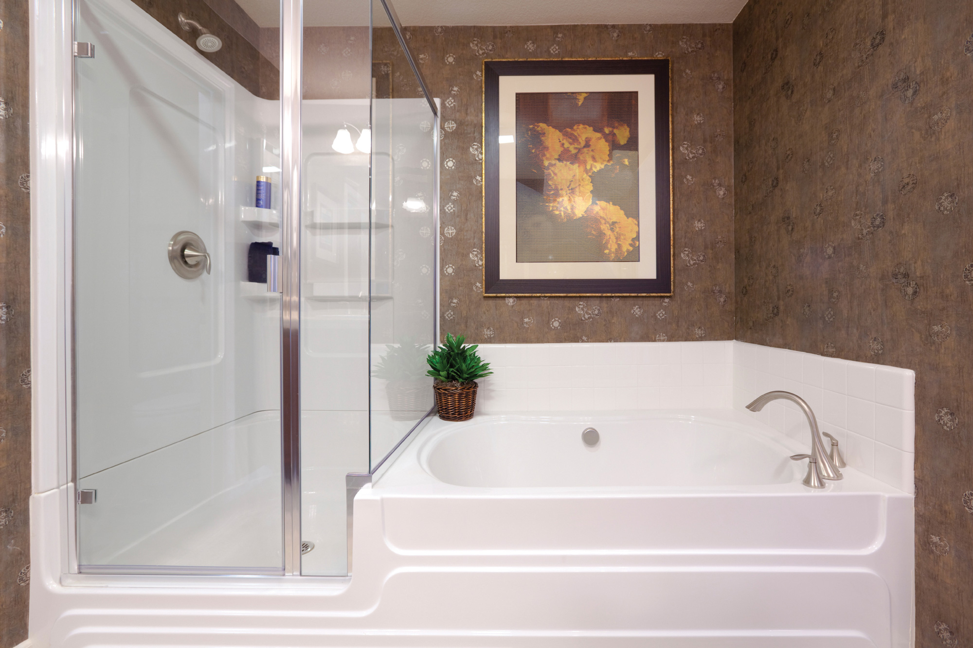 bathroom with tub and shower system 